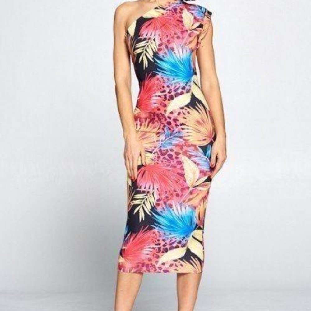 Black Coral Print Sleeveless Dress Women’s L Stretchy USA Made WIN Brand - Picture 8 of 8